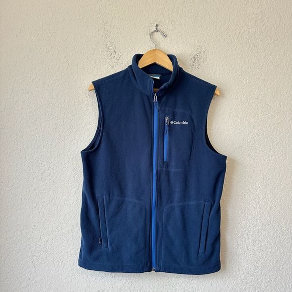 COLUMBIA Mens Full-Zip Fast Trek Fleece Vest in Navy - Picture 1 of 10